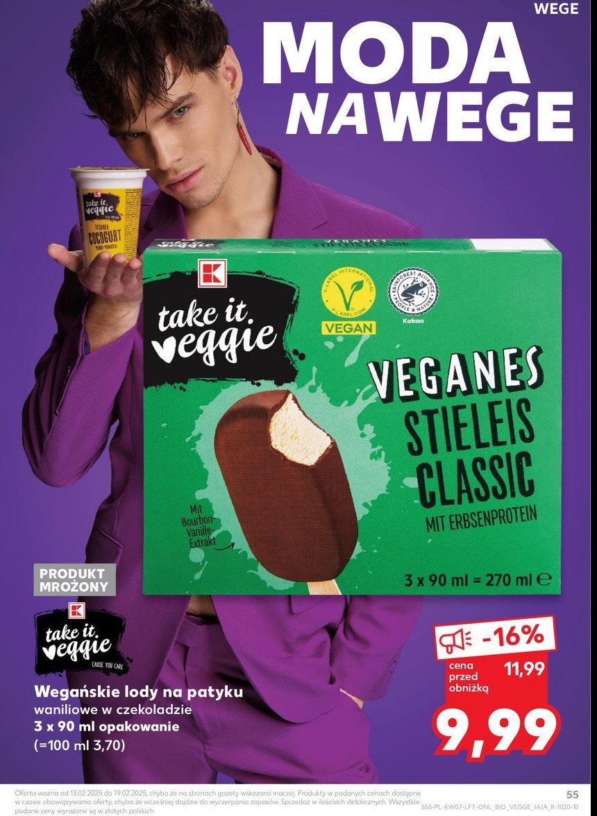 Lody na patyku waniliowe K-classic takie it veggie promocja