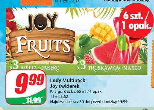 Lody arbuz-jab艂ko + truskawka-mango Joy fruits promocja