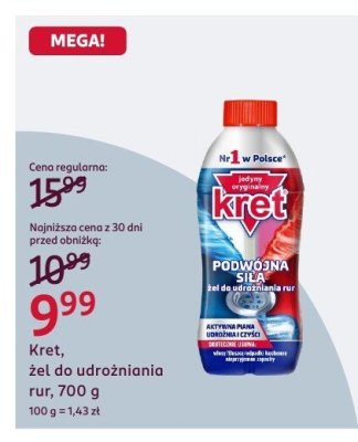 Żel do udrażniania rur Kret, 700 g promocja w Rossmann