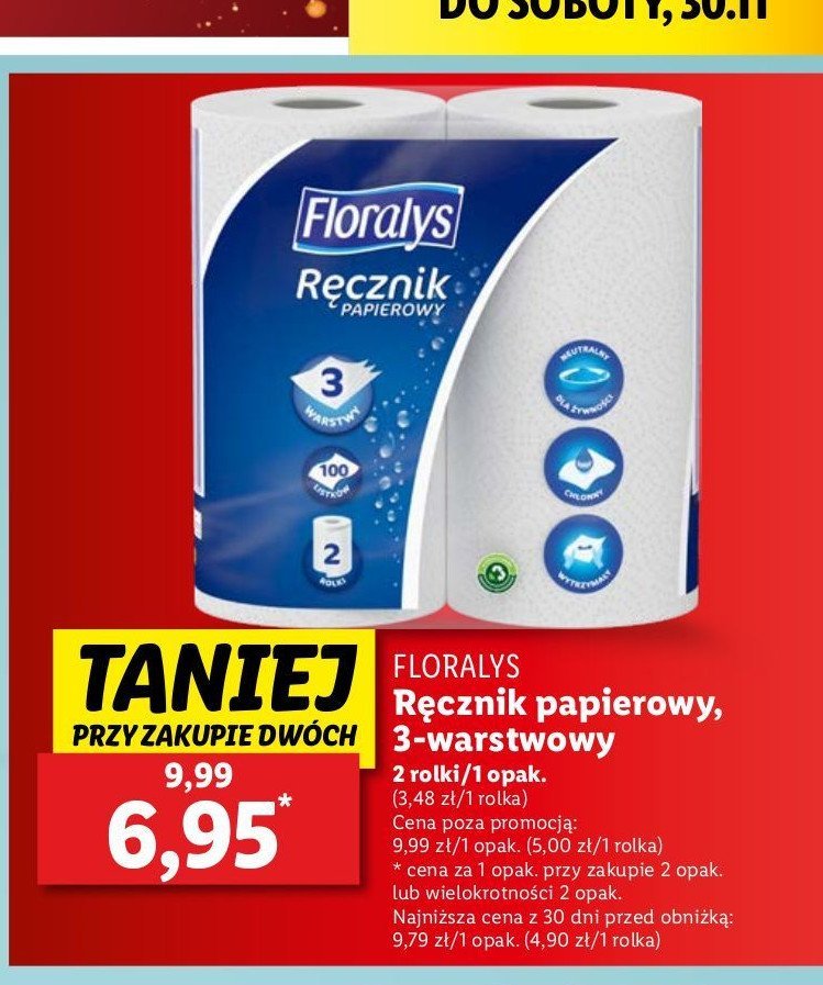 Ręcznik papierowy 3-warstwowy Floralys promocja w Lidl