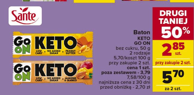 Baton almond & mango Sante go on! keto promocja