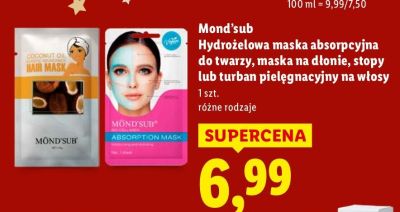 Hydrożelowa maska absorbcyjna do twarzy, maska na dłonie, stopy lub turban pielęgnacyjny na włosy Mond'sub różne rodzaje promocja w Lidl