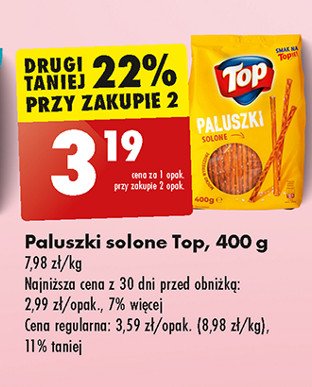 Paluszki solone Top pub Top (biedronka) promocja