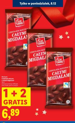 Czekolada mleczna z całymi migdałami 1+2 GRATIS promocja w Lidl