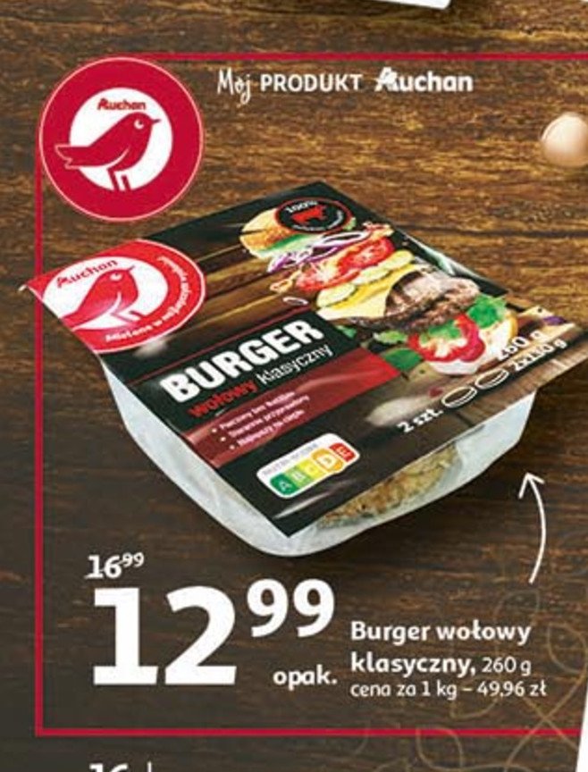 Burger wołowy klasyczny Auchan różnorodne (logo czerwone) promocja