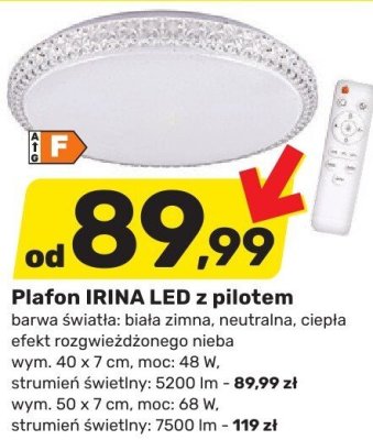 Plafon IRINA LED z pilotem - 40 x 7 cm, 48 W, 5200 lm promocja w Bricomarche