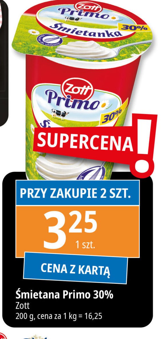 Śmietanka 30 % Zott primo promocja w Leclerc