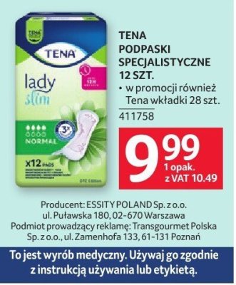 Podpaski Tena Lady Discreet specjalistyczne 12 szt. promocja w Selgros