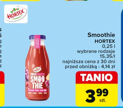 Smoothie winogrona wiśnia siemię lniane jabłko banan aronia burak Hortex przetarte promocja w Carrefour Market