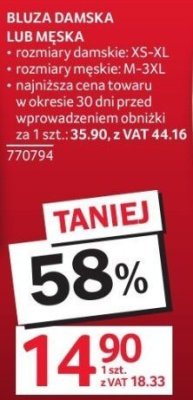 Bluza damska lub męska promocja w Selgros