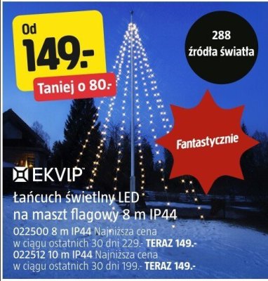 Łańcuch świetlny LED EKVIP na maszt flagowy 8 m IP44 promocja w Jula