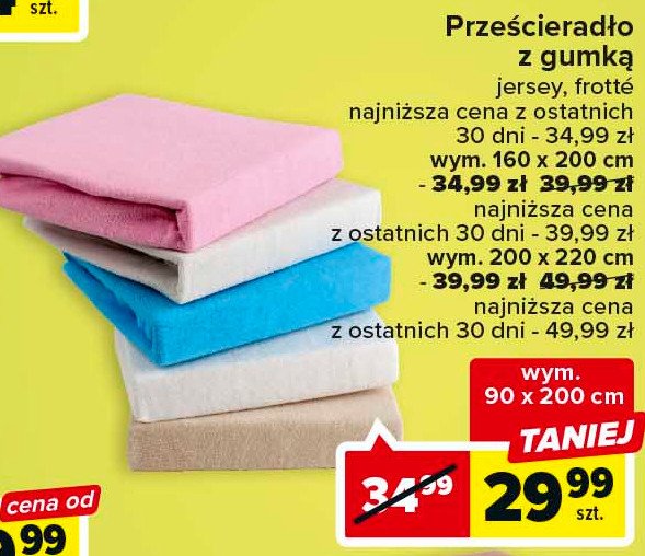 Prześcieradło z gumką frotte 220 x 200 cm promocja