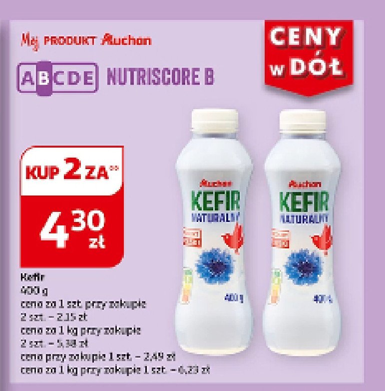 Kefir naturalny Auchan różnorodne (logo czerwone) promocja