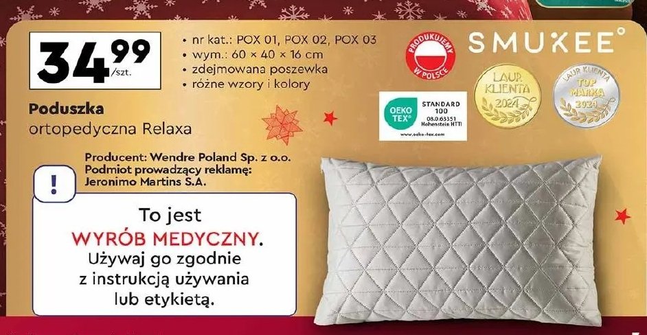 Poduszka ortopedyczna relaxa 60 x 40 x 16 cm Smukee promocja