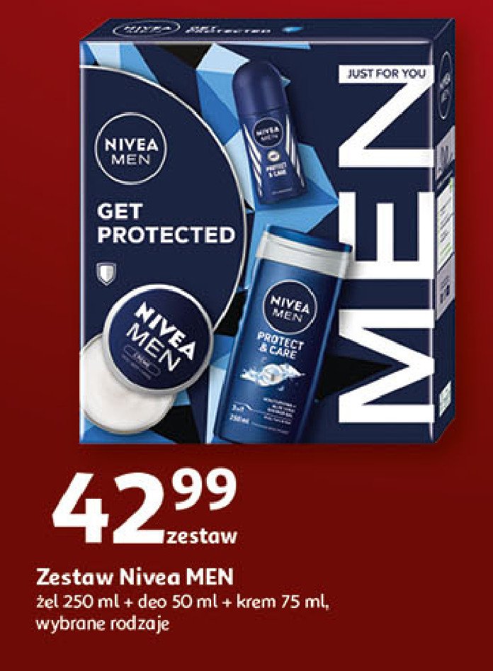 Zestaw w pudełku get protected żel pod prysznic 250 ml + krem do twarzy 75 ml + dezodorant w kulce 50 ml Nivea men zestaw promocja