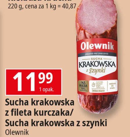 Kiełbasa krakowska sucha z fileta kurczaka Olewnik promocja