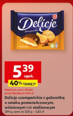 Ciastka Delicje szampańskie z galaretką o smaku pomarańczowym, wiśniowym lub malinowym promocja w Auchan