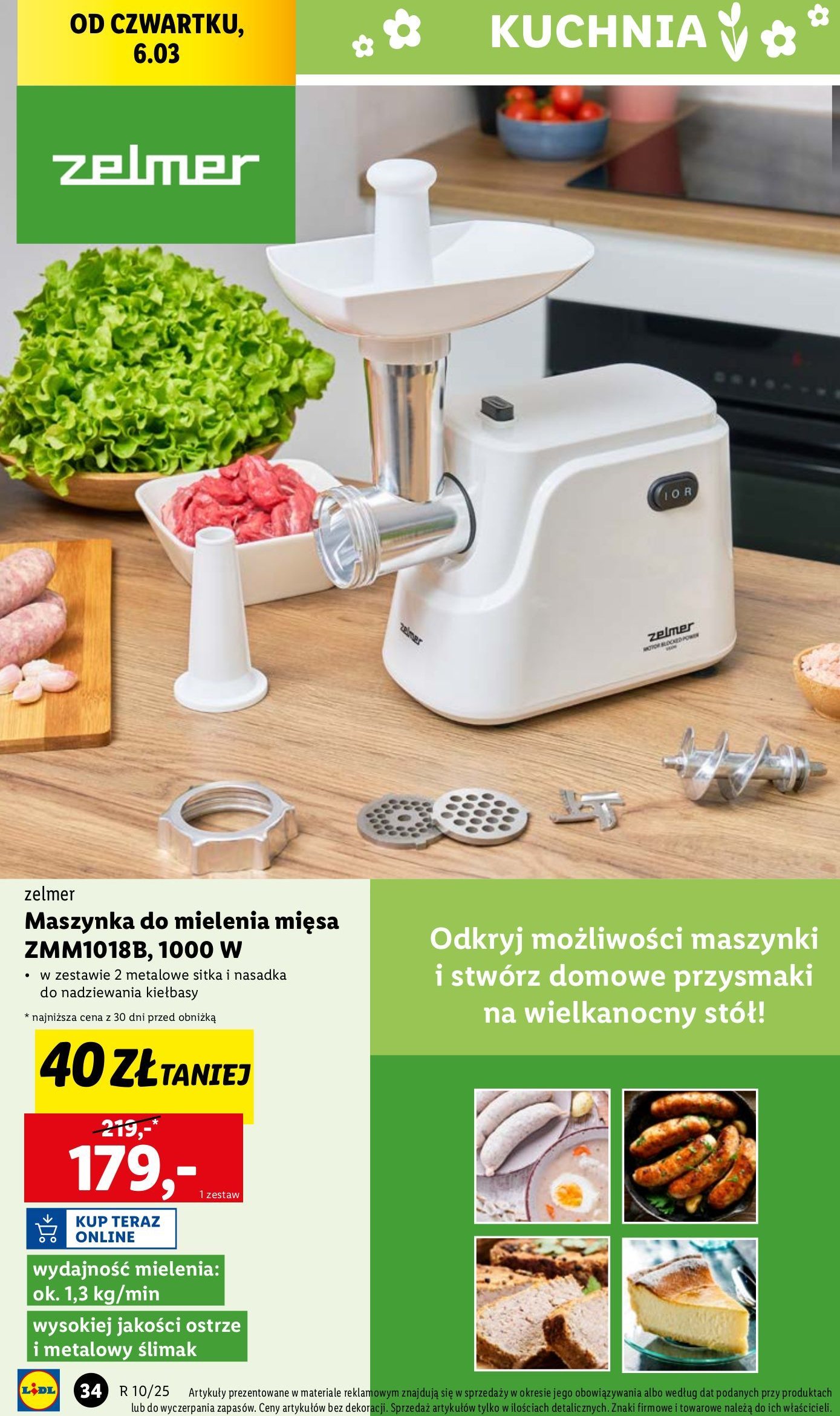 Maszynka do mielenia mięsa zmm1018b 1000w Zelmer promocja w Lidl