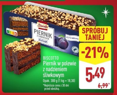 Piernik w polewie z nadzieniem śliwkowym BISCOTTO promocja w Aldi