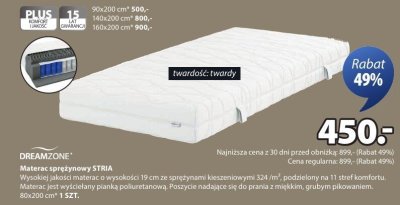 Materac sprężynowy STRIA DREAMZONE promocja w Jysk