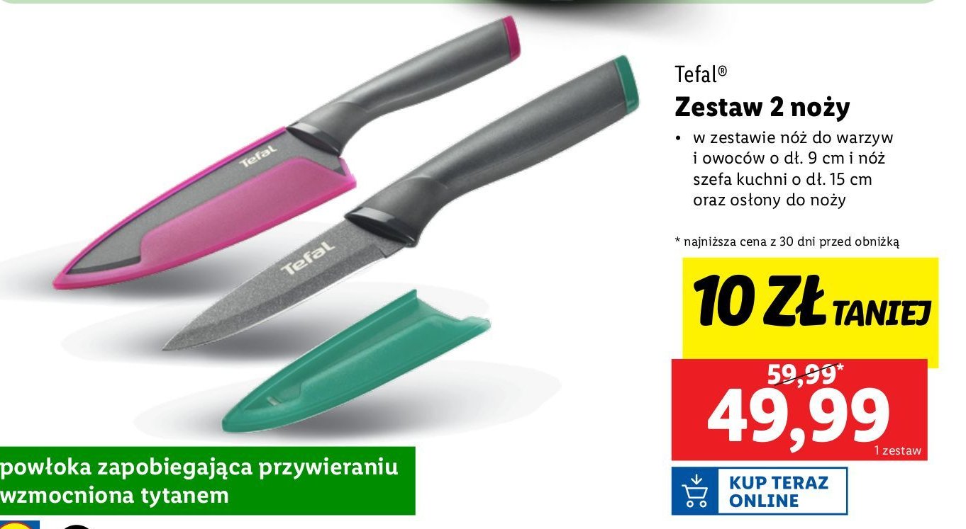 Nóż essential 9 cm + 15 cm Tefal promocja w Lidl