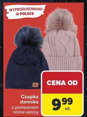 Czapka damska z pomponem, różne wzory promocja w Carrefour