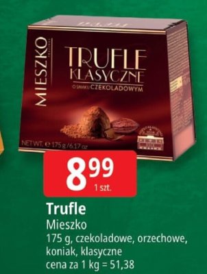 Trufle Mieszko czekoladowe, orzechowe, koniak, klasyczne promocja w Leclerc