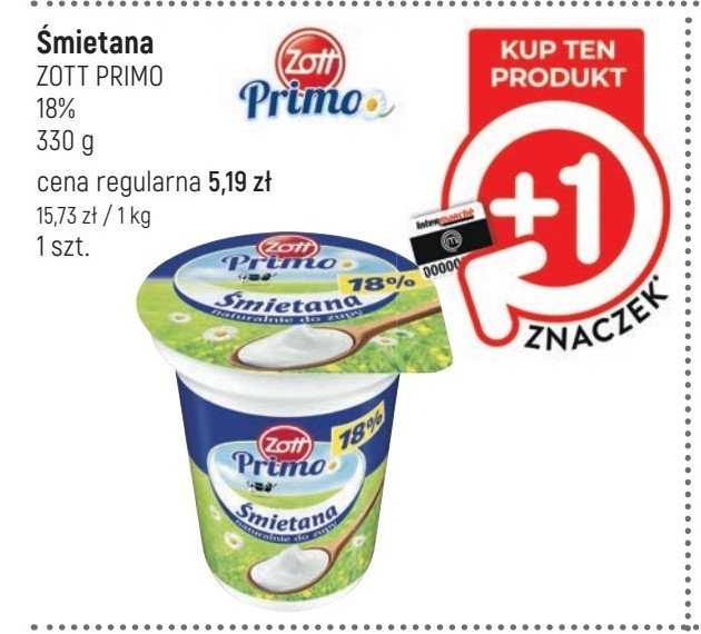 Śmietana 18% Zott primo promocja