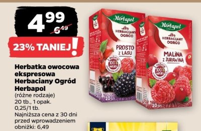 Herbatka owocowa ekspresowa Herbaciany Ogród Herbapol malina z żurawiną promocja w Netto