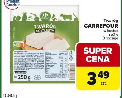 Twaróg półtłusty Carrefour w kostce 250 g promocja w Globi