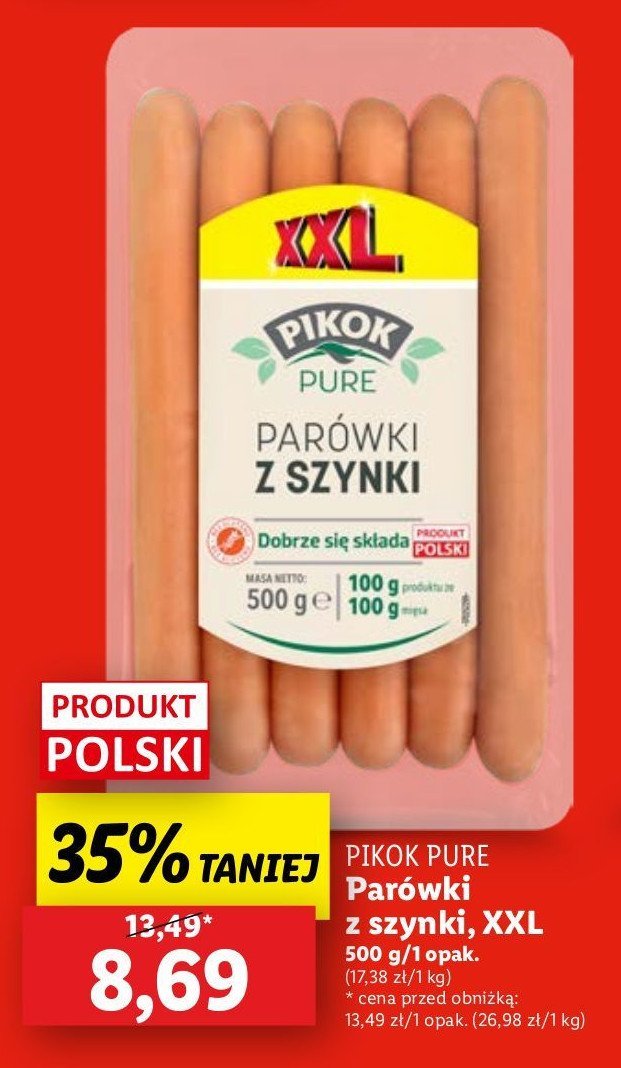 Parówki z szynki ekstra Pikok pure promocja