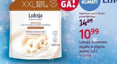 Luksja, kremowe mydło w płynie, zapas, 1.5 l promocja w Rossmann