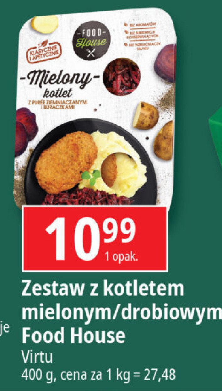 Kotlet drobiowy z puree ziemniaczanym i marchewką z groszkiem Food house promocja