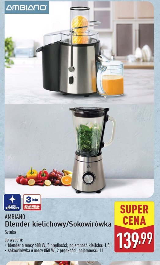 Blender kielichowy 600 w AMBIANO promocja w Aldi