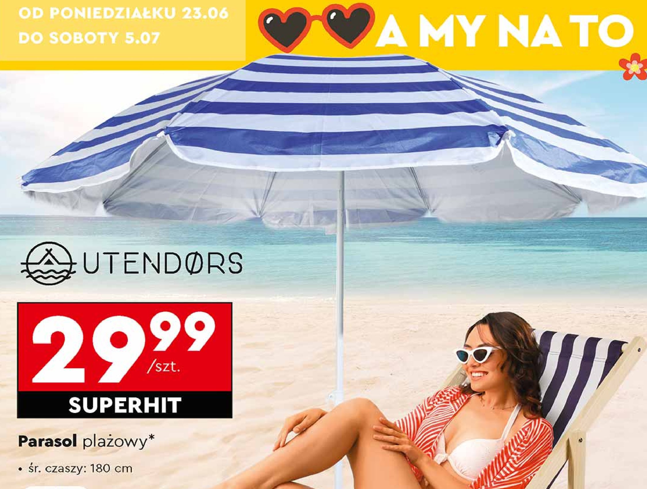 Parasol plażowy 180 cm Utendors promocja w Biedronka