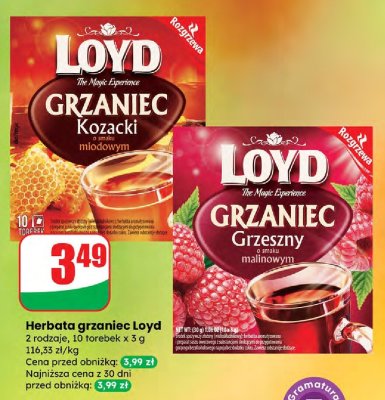 Herbata grzaniec Loyd Kozacki o smaku miodowym promocja w Dino