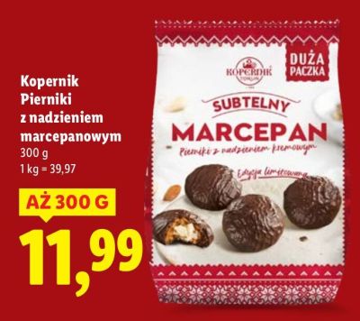 Pierniki z nadzieniem marcepanowym Kopernik Subtelny Marcepan promocja w Lidl
