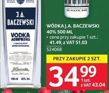 Wódka J.A. Baczewski 40% 500 ml promocja w Selgros