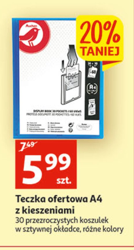 Teczka a4 z kieszeniami Auchan różnorodne (logo czerwone) promocja