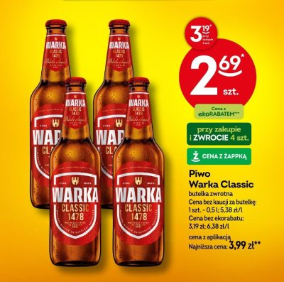 Piwo Warka Classic butelka zwrotna promocja w Żabka