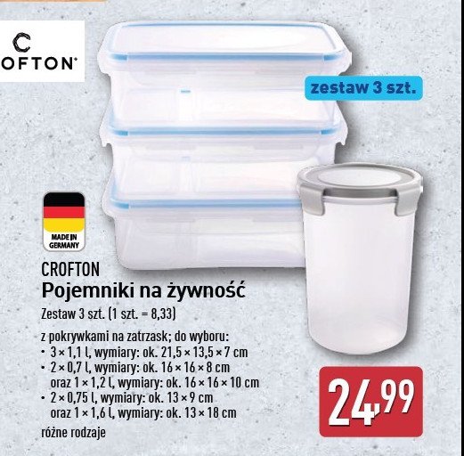 Pojemnik 2 x 700 ml + 1.2 l Crofton promocja w Aldi