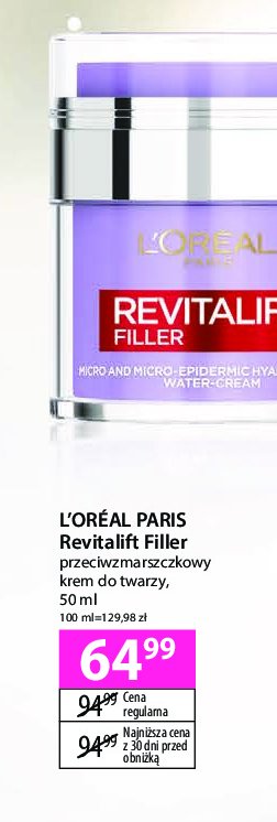 Krem mikrocząsteczkowy i mikrowypełniający L'oreal revitalift filler promocja w Hebe