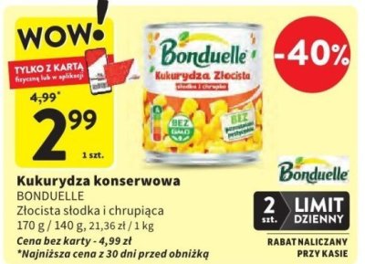 Kukurydza konserwowa BONDUELLE złocista słodka i chrupiąca 340 g promocja w Intermarche