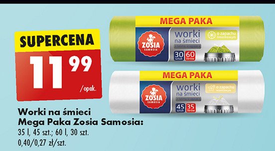 Worki na śmieci 35 l waniliowe Zosia samosia promocja