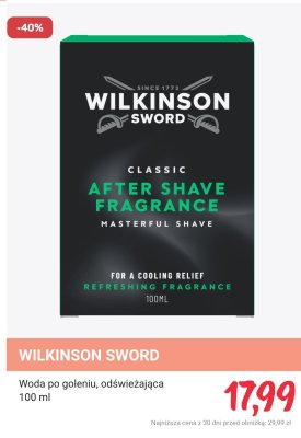 Woda po goleniu, odświeżająca Wilkinson Sword 100 ml promocja w Rossmann