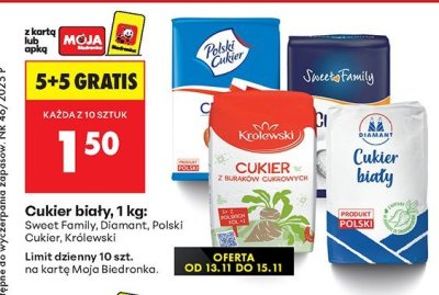 Cukier biały 1 kg: Sweet Family, Diamant, Polski Cukier, Królewski promocja w Biedronka
