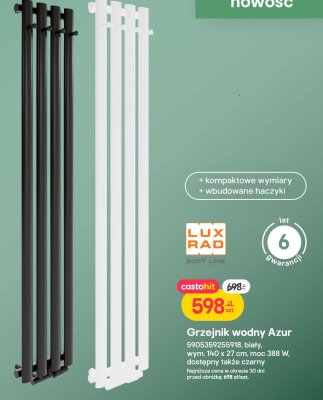 Grzejnik wodny Azur biały 140 x 27 cm, moc 388 W promocja w Castorama