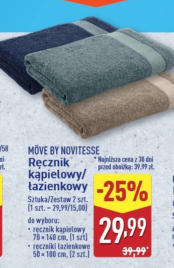 Ręcznik łazienkowy 50 x 100 cm Move by novitesse promocja w Aldi