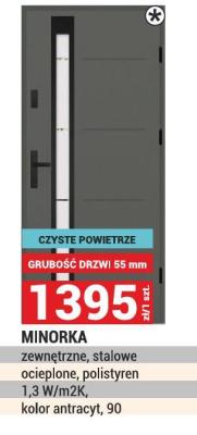 Drzwi MINORKA zewnętrzne, stalowe ocieplone, polistyren 1,3 W/m2K kolor antracyt, 90 promocja w Merkury Market