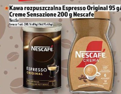 Kawa rozpuszczalna Espresso Original 95 g/ Creme Sensazione 200 g Nescafe Nestle promocja w TOPAZ